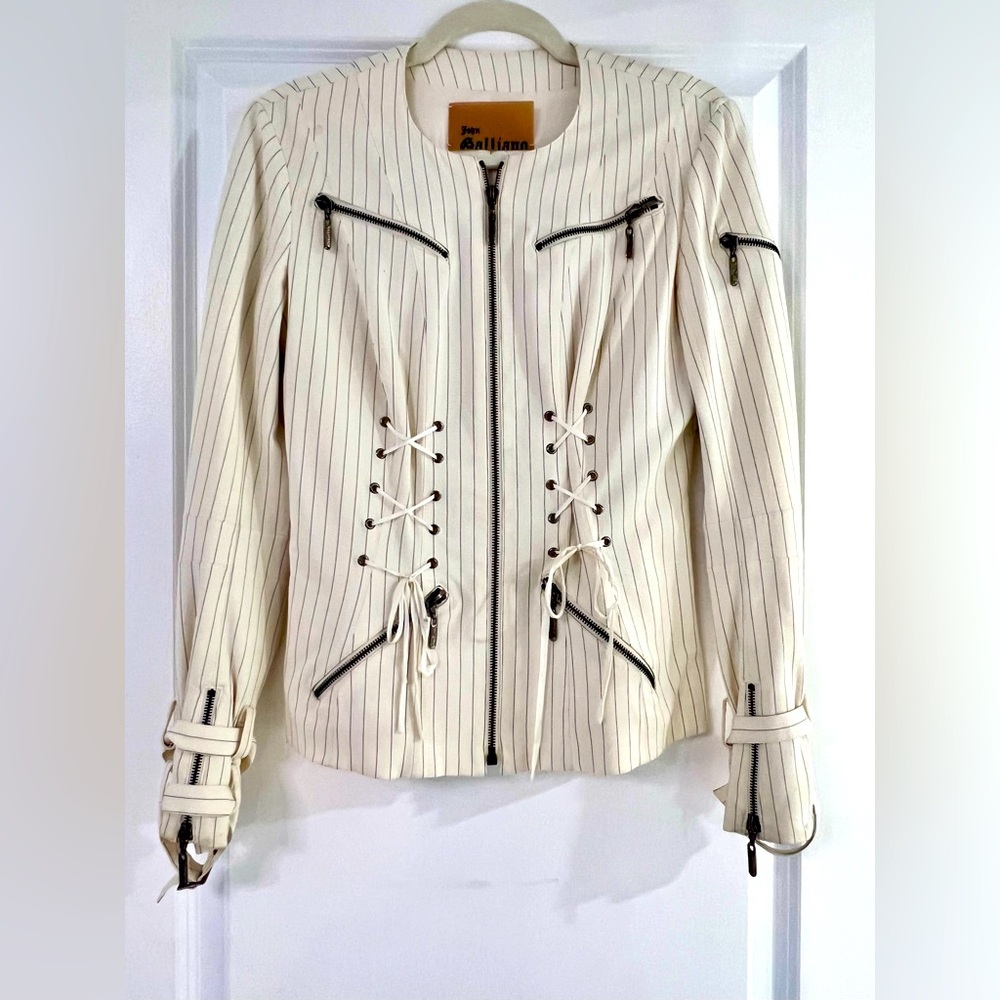 John Galliano Pinstriped Motorcycle Zippered Jacket